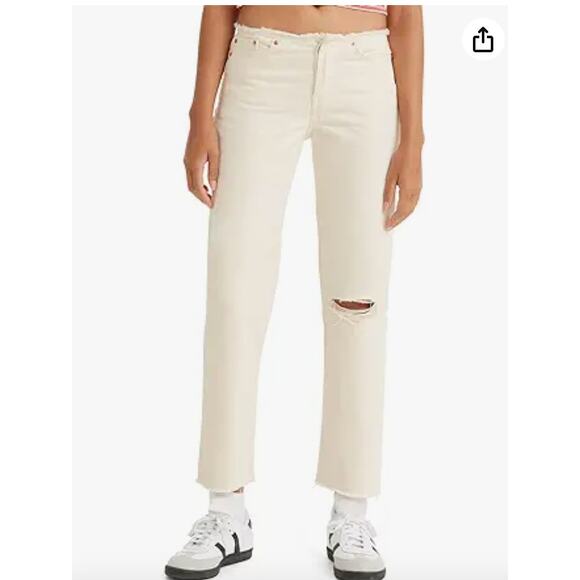 NWT Levi's Low Rise Wedgie Straight Distressed Cream Denim Jean Womens 29 Y2K - Picture 1 of 13